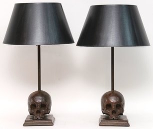 Cast Bronze Skull Lamps With Shades