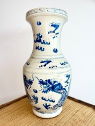 Contemporary Chinoiserie Porcelain Blue & Bone White Vase