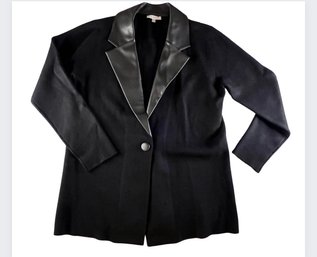 Sioni Black Faux Leather Collar One Button Blazer Jacket