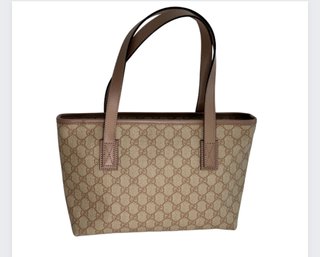 Gucci Beige/Old Rose GG Supreme Canvas And Leather Small Tote