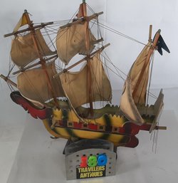 Large Wooden Ship Lamp