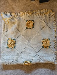 Large Beautiful Yellow And Cream Rose Cable Knit Blanket