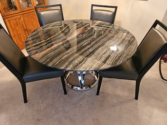 Stunning Round Modern Kitchen Table With Stone Top And 4 Chairs
