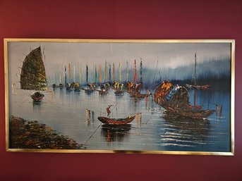 Large MCM Stunning Signed Oil On Canvas Sea Scape