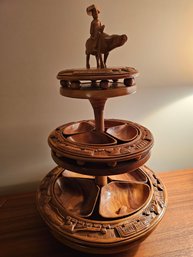 Wooden 3-tier Lazy Suzanne Server With Removable Wood Dishes