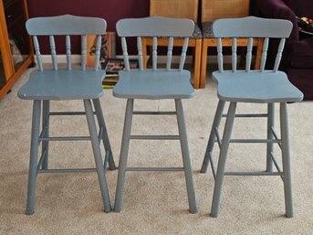 3 Matching Blue Wooden Stools