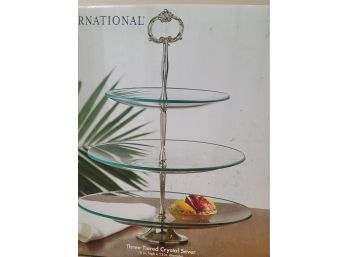 International 3 Tiered Crystal Server Serving Tray Charcuterie Dessert Tray Used
