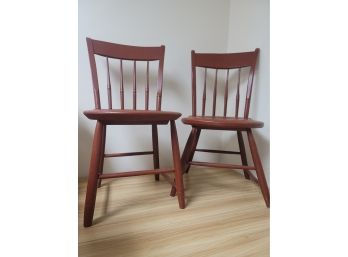 Vintage Pair Red Paint Wood Chairs Different