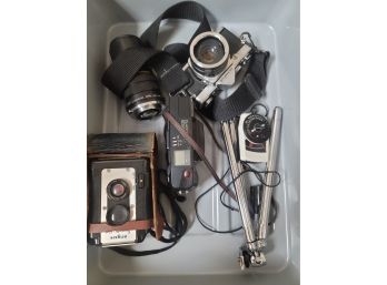 Antique Camera Lot Untested Estate Find Lenses Tripod