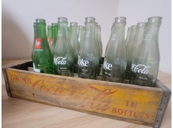 Coca Cola And Seven Up Bottles In Wooden Coke Tray Barn Find