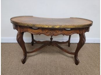 Vintage Kidney Shaped Coffee Table Metal Rim On Wood