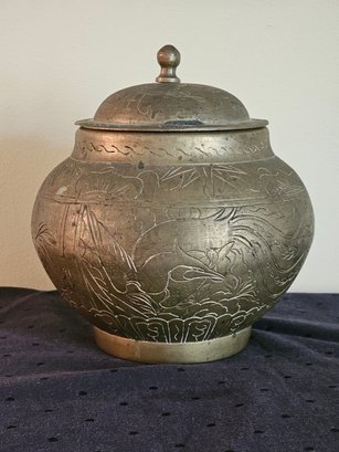 Vintage Etched Brass Lidded Container