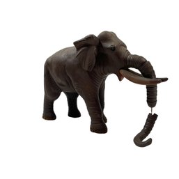 Vintage Hand-carved Wooden Elephant With Tusks  #60