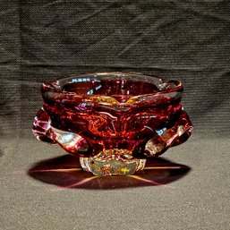 Large And Heavy Bohemian Art Glass Ashtray #9