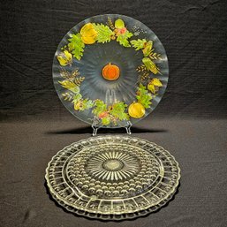 Vintage Glass Cake Plate And Hand Painted Glass Bowl #24