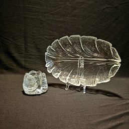 Orrefors Leaf Glass Tealight Votive And Orrefors Crystal Glass Leaf Platter #31