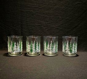 Libbey Old Fashioned Glass Evergreen Trees 4 Glasses #33