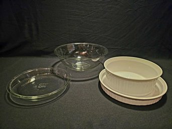 CorningWare French White Casserole With Lid And Backing Dish With Lid Plus 2 Pyrex Glass Bowl And Dish #42
