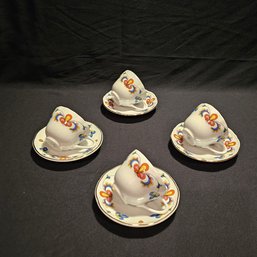 1959 Porsgrund Norway Porcelain Cups & Saucers Set Of 4 - 8 Pieces #56