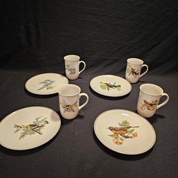 Vintage Omnibus Beautiful Bird Cups And Plates Set Of 4 #61