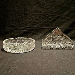 Crystal Napkin Holder And Crystal Round Trincket Dish #68