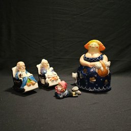 Grandma & Granpa Banks, Hand Painted In Norway Vtg Figurine/tealight Holder & Candy Design Norway Figurine #74