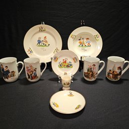 5 Pcs Of Stavangerflint Vintage Disney Kids Tableware And 4 Norman Rockwell Mugs #84