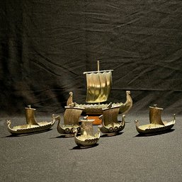 Lot Of 6 Vintage Norge Metal Cast Viking Ships Pewter #95