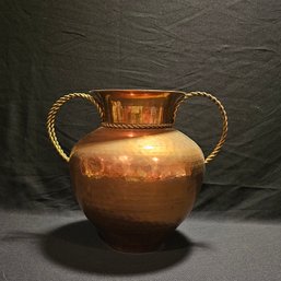 Large Copper Vase With Brass Handles 10.5 Inch Tall  #96
