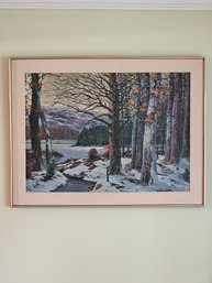 32 X 42 Original Canvas Winter Painting By Lou Steinman Signed And Framed #223
