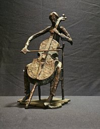 Vintage Bronze Sculpture Of Musician Playing Cello #232