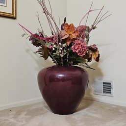 Extra Large Burgundy Glazed Porcelain Vase With Decoartive Flowers 20 Inch Tall #7