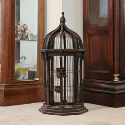 Vintage Wood And Brass Bird Cage 24' X 11' #77