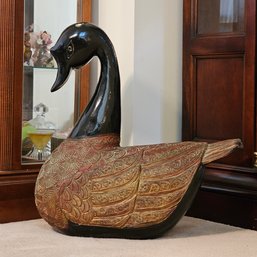Large And Heavy Absoluteley Incredible Hand Carved And Hand Painted Wooden Swan Statue 23' X 20'#81