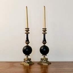 Pair Of French Style Gilt Bronze Candlesticks 14 Inch Tall  #99