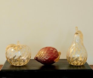 Set Of 3 Vetro Artistico Murano Art Glass Decorative Fruits #100