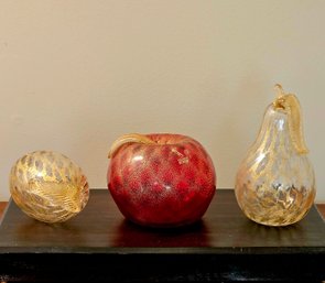 Set Of 3 Vetro Artistico Murano Art Glass Decorative Fruits #101