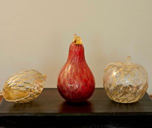 Set Of 3 Vetro Artistico Murano Art Glass Decorative Fruits #102