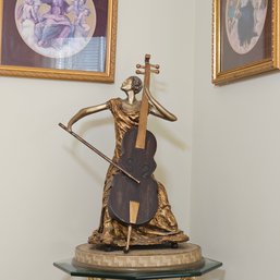 Beautiful Modern Sculpture Of A Woman Playing The Cello 23 Inch Tall 14 DIA #103
