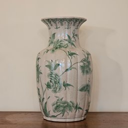 Green And White Willow Porcelain Floor Vase 15 Inch Tall, 7 Inch Diameter  #118