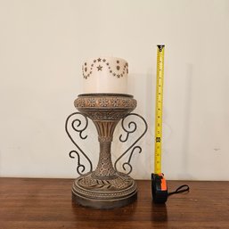 Large Beautiful Pedestal Candleholder With Lovely Candle 18 Inch Tall With Candle  #121