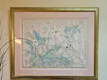 Large 35 X 44.5 Charming Chinese Art On Paper With The Name Seal In Hollywood Regency Gold Frame  #155