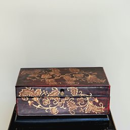Chinese Hand Tooled Leather Covered Chest Jewelry Box #166