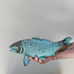 Beautiful Bronze Fish Blue Patina Statue  14' X 5.5' #177