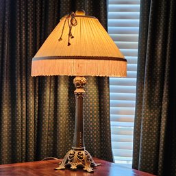 Ornate Design Brass Lamp With Beautiful Shade 26 Inch Tall  #192