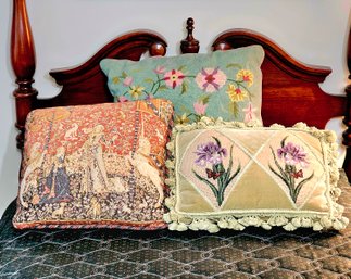 Iris Needlepoint Throw Pillow, Garden Blooms Needlepoint Wool Pillow, Woven Tapestry Cover Pillow #201