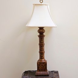 Beautiful Embossed And Painted Wood Table Lamp 31 Inch Tall #210