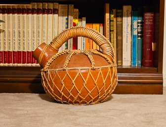 Hand-Coiled Pottery Wicker Weaved Water Pitcher 11 Inch Tall #217
