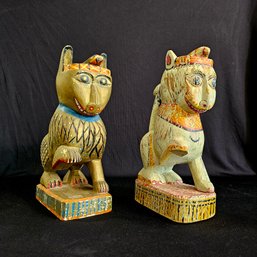 Vintage Pair Of Indian Carved Wood Guardian Statues #10