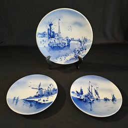 Lot Of 3 German Dutch Antique Wall Plates Hand Paintes Netherlands Scenery #19